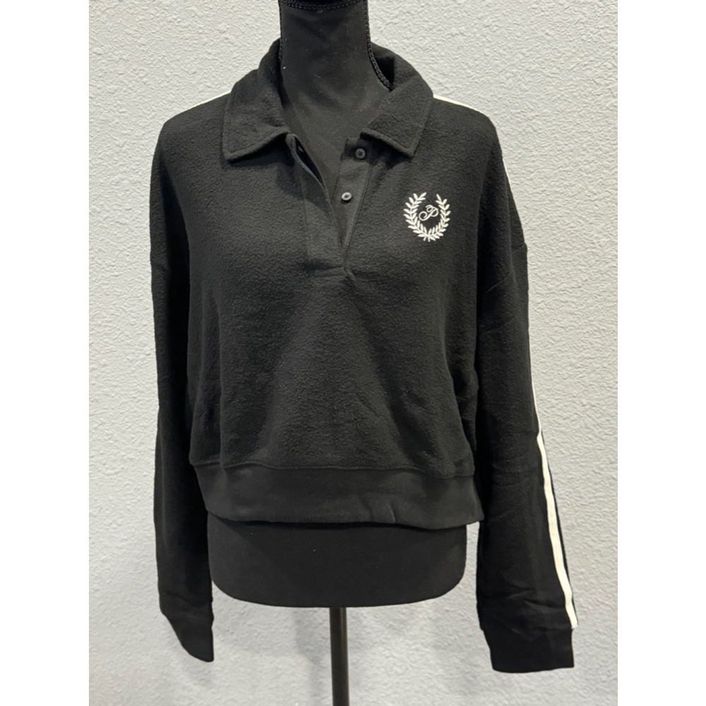 NEW PINK Black Cropped Polo Sweatshirt Size L